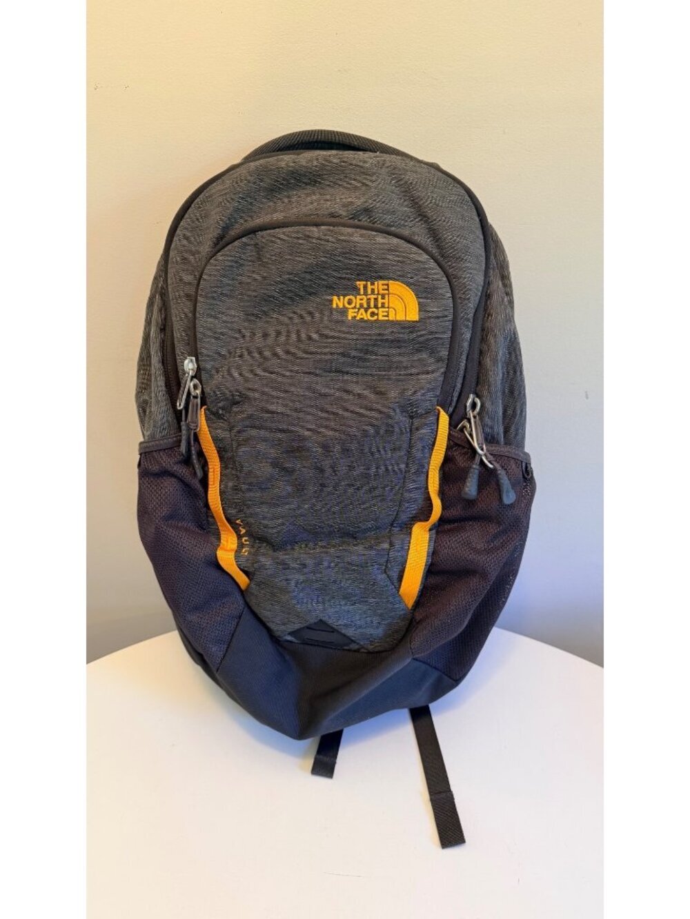 The North Face Vault Backpack Gray & Orange Dual Compartments With Padded Straps